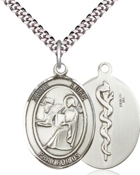 [7068SS8/24S] Sterling Silver Saint Luke the Apostle Doctor Pendant on a 24 inch Light Rhodium Heavy Curb chain