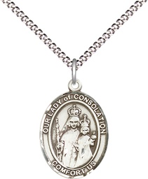 [8292SS/18S] Sterling Silver Our Lady of Consolation Pendant on a 18 inch Light Rhodium Light Curb chain