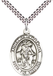 [7118SPSS/24S] Sterling Silver Angel de la Guarda Pendant on a 24 inch Light Rhodium Heavy Curb chain