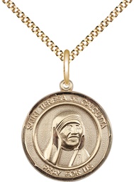 [8295RDGF/18G] 14kt Gold Filled Saint Teresa of Calcutta Pendant on a 18 inch Gold Plate Light Curb chain