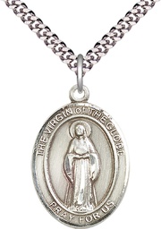 [7345SS/24S] Sterling Silver Virgin of the Globe Pendant on a 24 inch Light Rhodium Heavy Curb chain