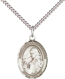 [8308SS/18S] Sterling Silver Saint Finnian of Clonard Pendant on a 18 inch Light Rhodium Light Curb chain