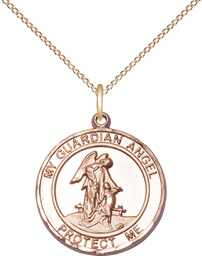 [8118RDGF/18GF] 14kt Gold Filled Guardian Angel Pendant on a 18 inch Gold Filled Light Curb chain