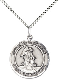 [8118RDSPSS/18SS] Sterling Silver Angel de la Guarda Pendant on a 18 inch Sterling Silver Light Curb chain