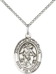 [8118SPSS/18SS] Sterling Silver Angel de la Guarda Pendant on a 18 inch Sterling Silver Light Curb chain
