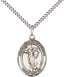 [8318SS/18S] Sterling Silver Saint Paul of the Cross Pendant on a 18 inch Light Rhodium Light Curb chain