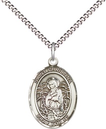 [8320SS/18S] Sterling Silver Saint Christina the Astonishing Pendant on a 18 inch Light Rhodium Light Curb chain