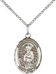 [8320SS/18SS] Sterling Silver Saint Christina the Astonishing Pendant on a 18 inch Sterling Silver Light Curb chain
