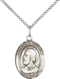 [8352SS/18SS] Sterling Silver Pope St Eugene I Pendant on a 18 inch Sterling Silver Light Curb chain