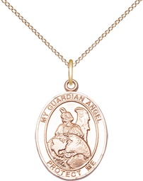 [8440GF/18GF] 14kt Gold Filled Guardian Angel Protector Pendant on a 18 inch Gold Filled Light Curb chain