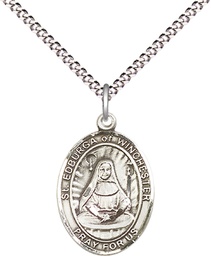 [8324SS/18S] Sterling Silver Saint Edburga of Winchester Pendant on a 18 inch Light Rhodium Light Curb chain