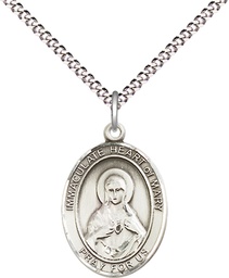[8337SS/18S] Sterling Silver Immaculate Heart of Mary Pendant on a 18 inch Light Rhodium Light Curb chain