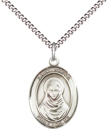 [8338SS/18S] Sterling Silver Saint Rafka Pendant on a 18 inch Light Rhodium Light Curb chain