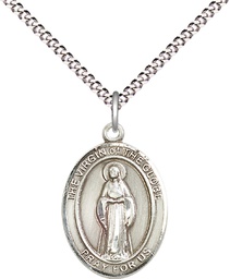 [8345SS/18S] Sterling Silver Virgin of the Globe Pendant on a 18 inch Light Rhodium Light Curb chain