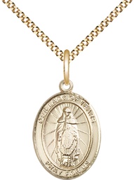 [8346GF/18G] 14kt Gold Filled Our Lady of Tears Pendant on a 18 inch Gold Plate Light Curb chain