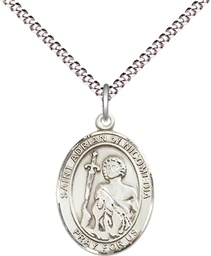 [8353SS/18S] Sterling Silver Saint Adrian of Nicomedia Pendant on a 18 inch Light Rhodium Light Curb chain