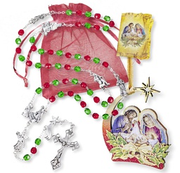 [HI-2309CH] 6mm Christmas Rosary with Holy Family Ornament in Organza Bag - Christmas