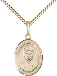 [8360GF/18G] 14kt Gold Filled Saint Josephine Bakhita Pendant on a 18 inch Gold Plate Light Curb chain