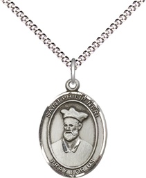 [8369SS/18S] Sterling Silver Saint Philip Neri Pendant on a 18 inch Light Rhodium Light Curb chain