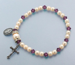 [45280/AM] Rosary Bracelet Stretch Ameth/Pearl