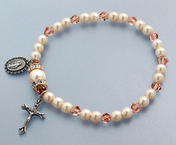 [45280/RZ] Rosary Bracelet Stretch Pink/Pearl