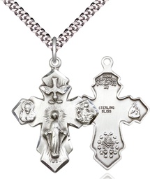 [0048SS/24S] Sterling Silver 4-Way Pendant on a 24 inch Light Rhodium Heavy Curb chain