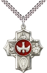 [5690ESS/24S] Sterling Silver 5-Way Pendant on a 24 inch Light Rhodium Heavy Curb chain