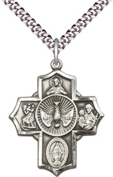 [5690SS/24S] Sterling Silver 5-Way Pendant on a 24 inch Light Rhodium Heavy Curb chain