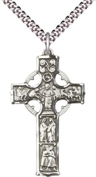 [5459SS/24S] Sterling Silver Celtic Cross Pendant on a 24 inch Light Rhodium Heavy Curb chain