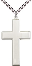 [2188SS/24S] Sterling Silver Cross Pendant on a 24 inch Light Rhodium Heavy Curb chain