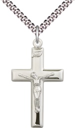 [2193SS/24S] Sterling Silver Crucifix Pendant on a 24 inch Light Rhodium Heavy Curb chain