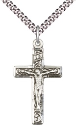 [0674SS/24S] Sterling Silver Crucifix Pendant on a 24 inch Light Rhodium Heavy Curb chain