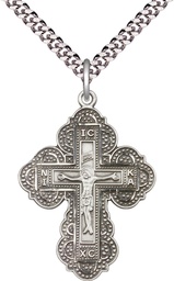 [0266SS/24S] Sterling Silver Irene Cross Pendant on a 24 inch Light Rhodium Heavy Curb chain