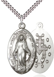 [1653SS/24S] Sterling Silver Miraculous Pendant on a 24 inch Light Rhodium Heavy Curb chain