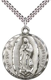 [5429SS/24S] Sterling Silver Our Lady of Guadalupe Pendant on a 24 inch Light Rhodium Heavy Curb chain