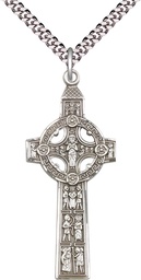 [0255SS/24S] Sterling Silver Scriptures Cross Pendant on a 24 inch Light Rhodium Heavy Curb chain