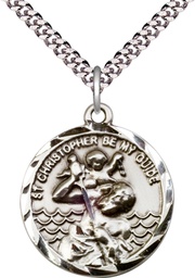 [0036CSS/24S] Sterling Silver Saint Christopher Pendant on a 24 inch Light Rhodium Heavy Curb chain