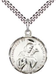[0101SS/24S] Sterling Silver Saint Francis of Assisi Pendant on a 24 inch Light Rhodium Heavy Curb chain