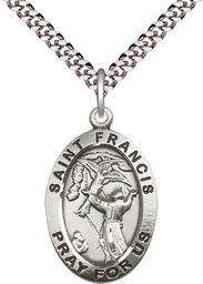 [4029SS/24S] Sterling Silver Saint Francis of Assisi Pendant on a 24 inch Light Rhodium Heavy Curb chain