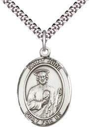 [7060SS/24S] Sterling Silver Saint Jude Pendant on a 24 inch Light Rhodium Heavy Curb chain