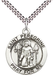 [4081SS/24S] Sterling Silver Saint Peregrine Pendant on a 24 inch Light Rhodium Heavy Curb chain