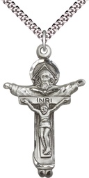 [4151SS/24S] Sterling Silver Trinity Crucifix Pendant on a 24 inch Light Rhodium Heavy Curb chain