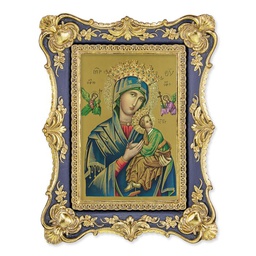 [HI-4603-208] 6 1/4" x 8 1/8"  Antiqued Dark Blue and Gold Photo Frame with O.L. of Perpetual Help Print- P65 STIC