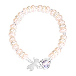 [HI-9631P] Children's Pink Pearlized Bracelet with Guardian Angel Heart and Metal Girl Charm Boxed