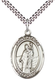 [7084SS/24S] Sterling Silver Saint Patrick Pendant on a 24 inch Light Rhodium Heavy Curb chain