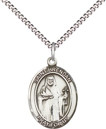 [8018SS/18S] Sterling Silver Saint Brendan the Navigator Pendant on a 18 inch Light Rhodium Light Curb chain