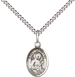 [9019SS/18S] Sterling Silver Saint Camillus of Lellis Pendant on a 18 inch Light Rhodium Light Curb chain