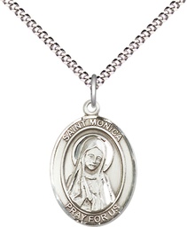 [8079SS/18S] Sterling Silver Saint Monica Pendant on a 18 inch Light Rhodium Light Curb chain