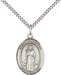 [8216SS/18S] Sterling Silver Saint Barnabas Pendant on a 18 inch Light Rhodium Light Curb chain