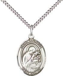 [8225SS/18S] Sterling Silver Saint Aloysius Gonzaga Pendant on a 18 inch Light Rhodium Light Curb chain